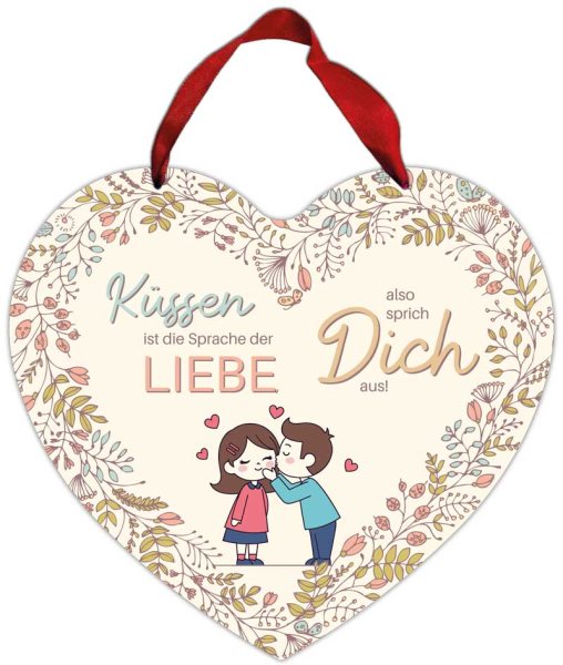 Herz-Blechschild Küssen ist die Sprache der Liebe