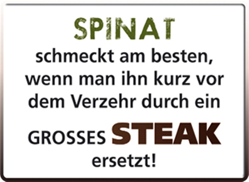 Blechpostkarte Spinat und Steak Super Schlaue Sprüche Themenwelten