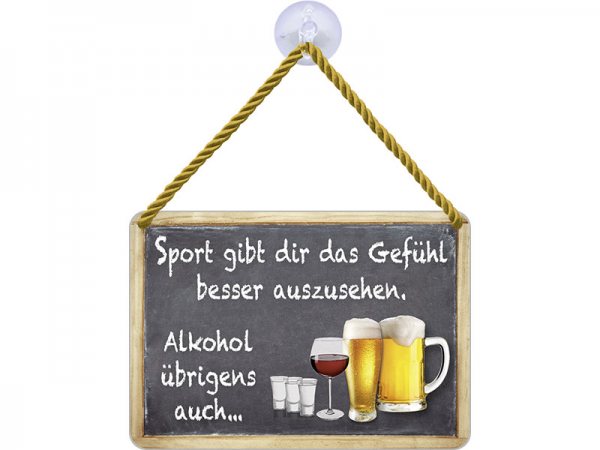 Kulthänger Blechschild Sport und Alkohol KH046