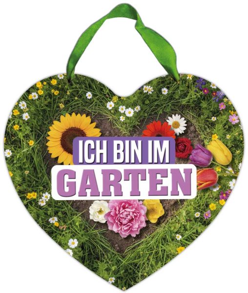 Herz-Blechschild Ich bin im Garten