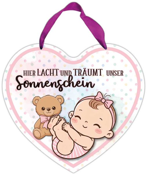 Herz-Blechschild Hier lacht und träumt unser Sonnenschein