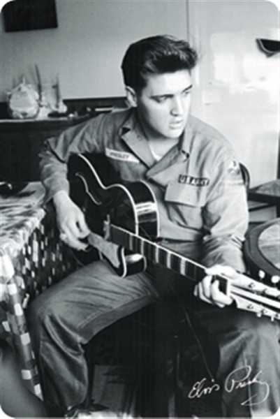 Elvis mit Gitarre Schwarz-Weiss