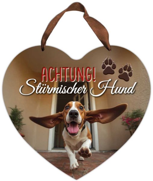 Herz-Blechschild Achtung! Stürmischer Hund