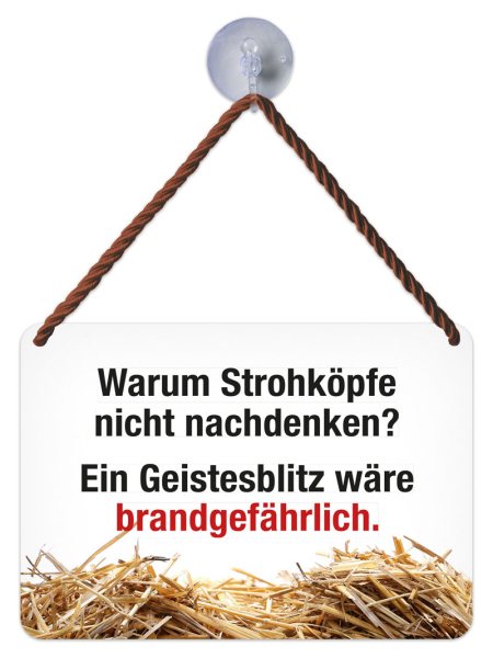 Kulthänger Blechschild Strohköpfe - denken - brandgefährlich KH173