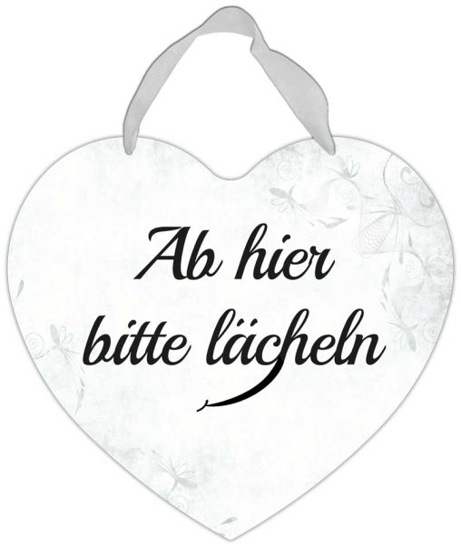 Herz-Blechschild Ab hier bitte lächeln