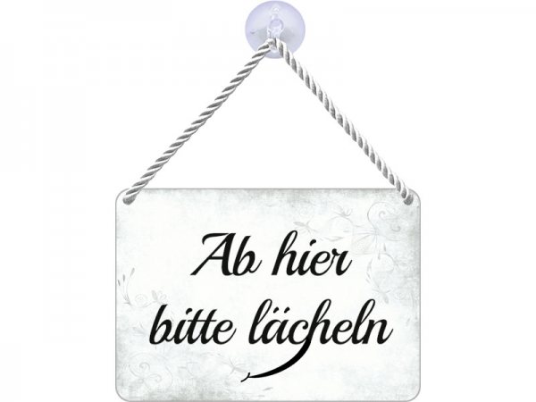 Kulthänger Blechschild Ab hier bitte lächeln KH022